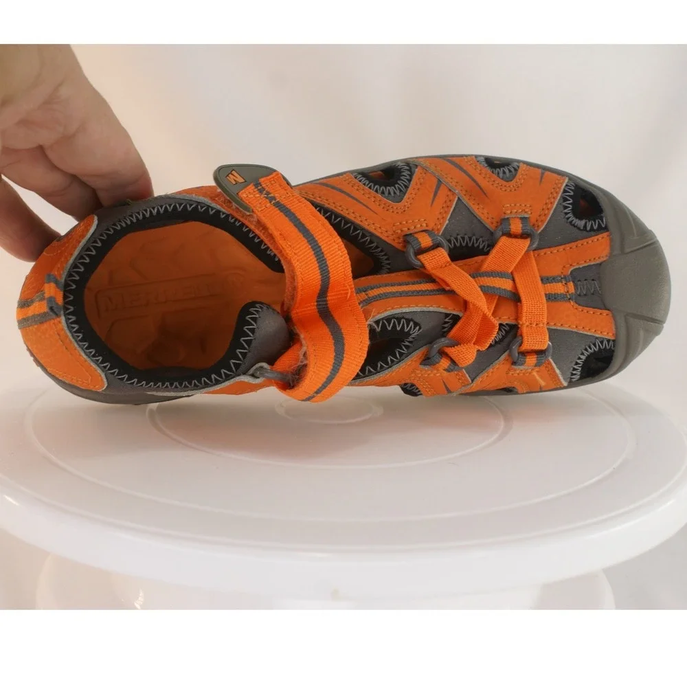 Merrell Hydro Kids Orange Gray Leather Mesh Water Sandals MY56930 US 4M EU 35